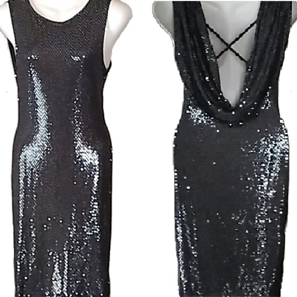 Black Sequin Metallic Formal Dress Sz S - Picture 1 of 7